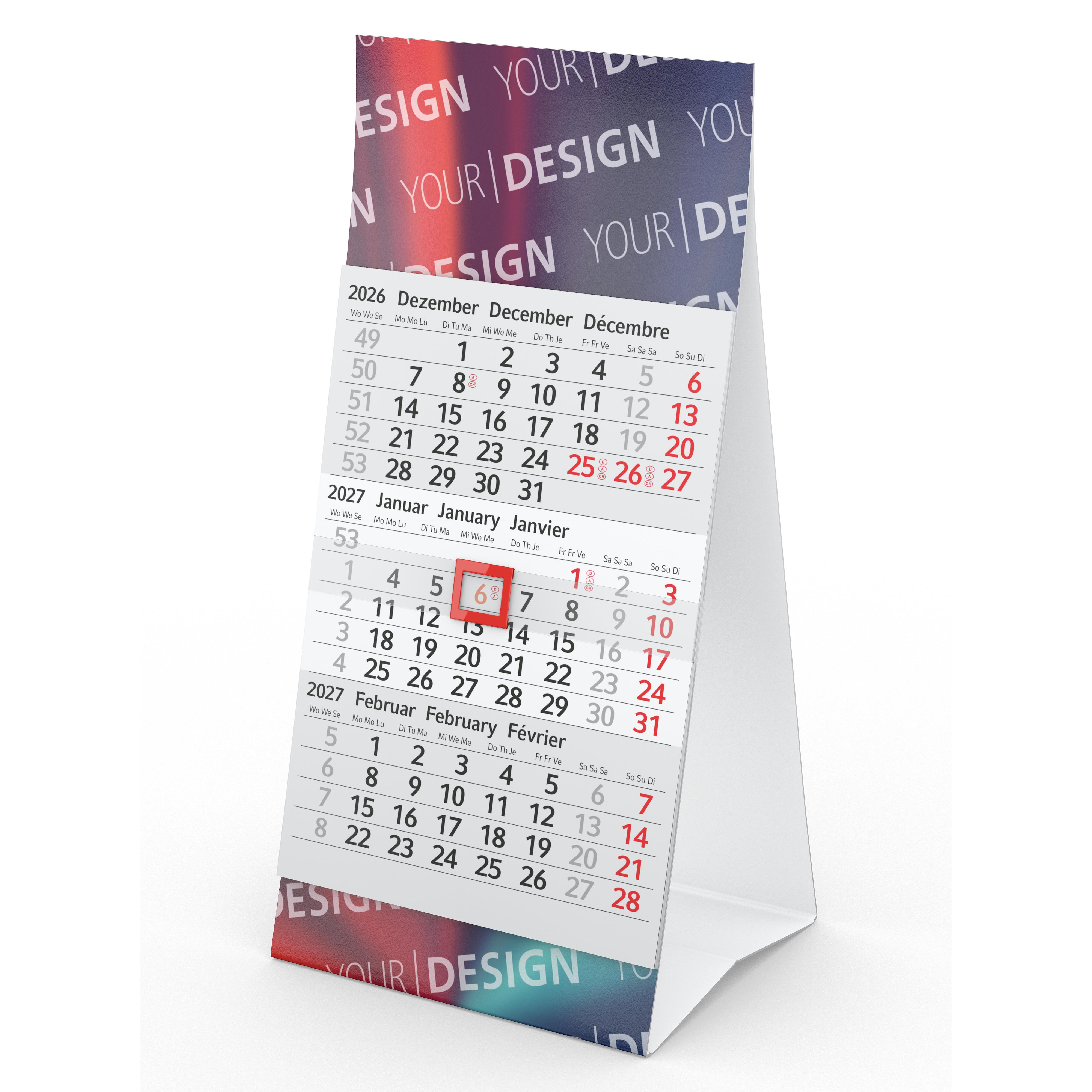Tischkalender Mini 3 Karton-Dachaufsteller